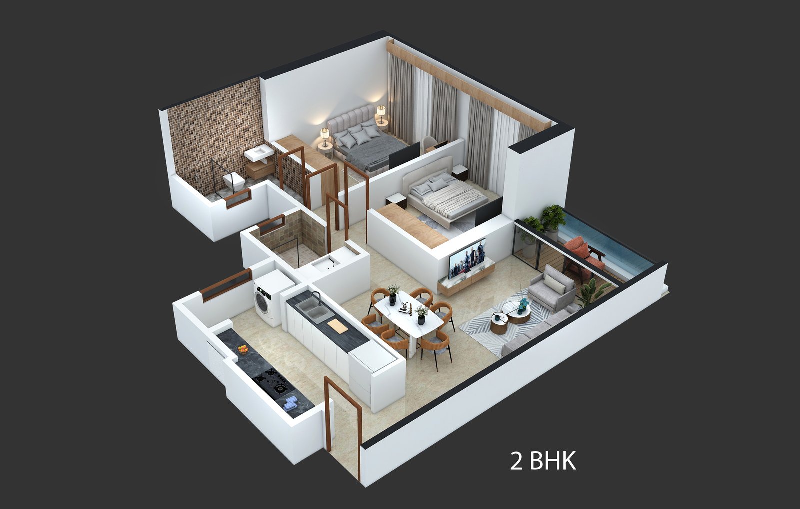Vaishno Sky 2 BHK Interior Floor Plan Layout